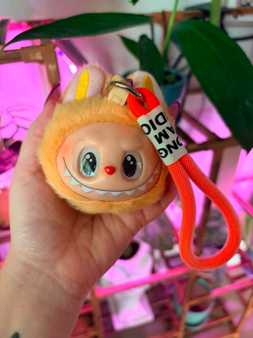 Labubu Style Plush Monster Face Bag Charm Keychain Yellow Kawaii Plush Clip